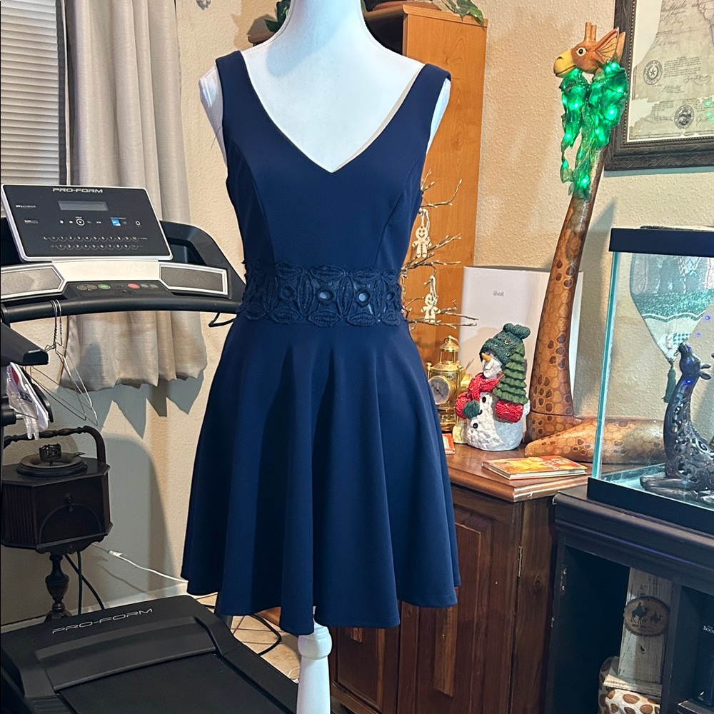 B Darlin Navy Blue Mini Dress with Lace Detail